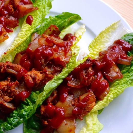 Sriracha BBQ chicken lettuce wraps. Easy. Delicious. It's for dinner.